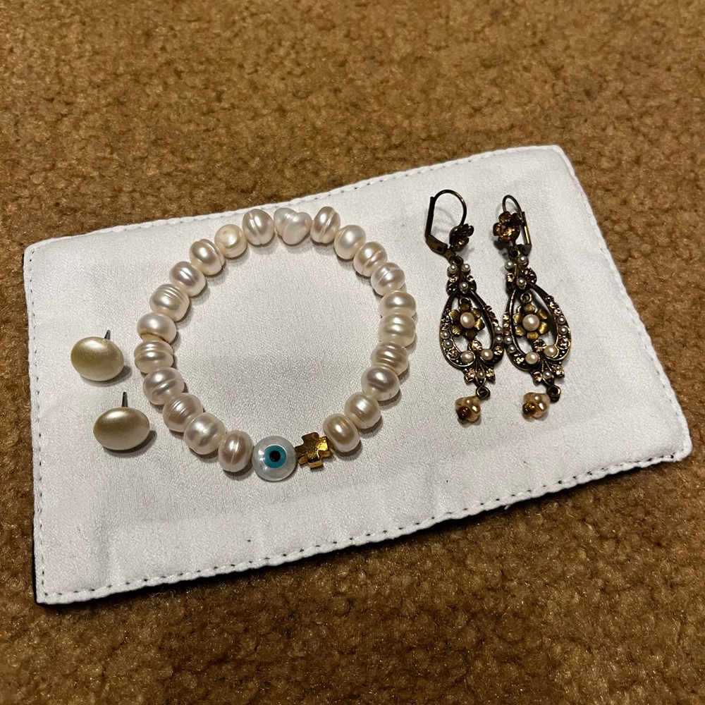Pearl bead Bracelet and Earring stud set and drop earrings set